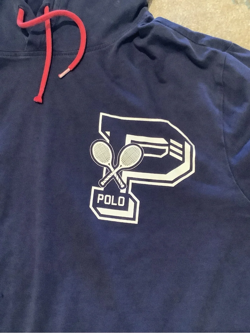 Polo by Ralph Lauren Navy US Open Hoodie with Red Drawstring Sz Medium